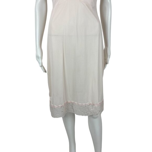 Vintage 70s Slip Dress Women's Small Pale Pink Inset Lace Scalloped Knee Length - Picture 5 of 10